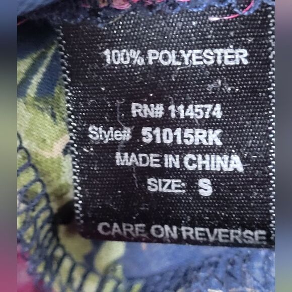 Pleione floral long sleeve V-neck button down black chiffon blouse, size S - Picture 6 of 7